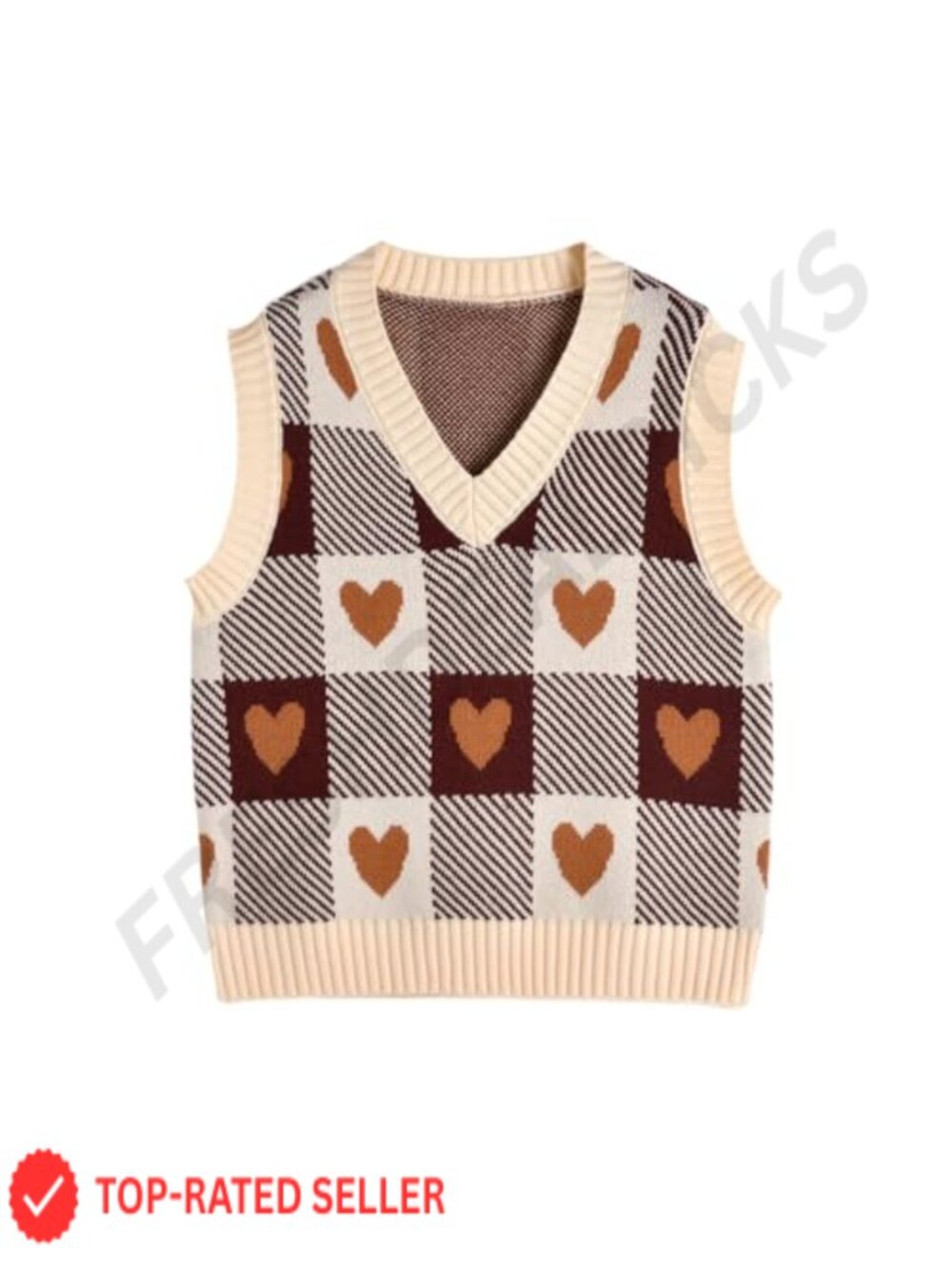 Women's Sleeveless Plaid Knitted Sweater Vest V-Neck Crop Tank Top Preppy